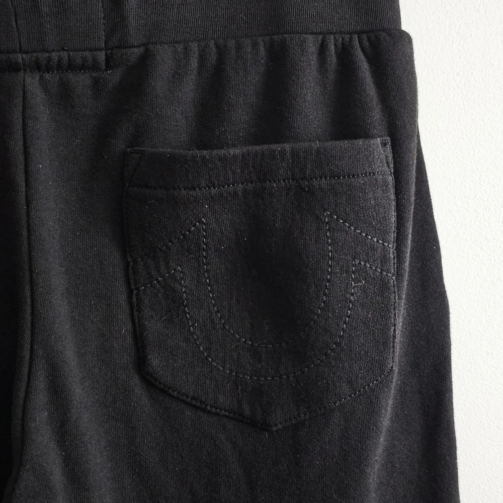 True Religion Shine Jogger Sweatpants Black Cotton Blend Logo Lounge Athletic S